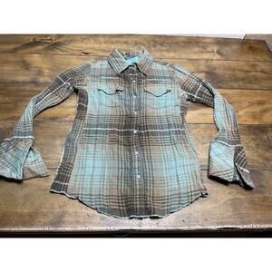 Tasha Polizzi Blouse Small Pearl Snap Button Western Shirt Flare Sleeves